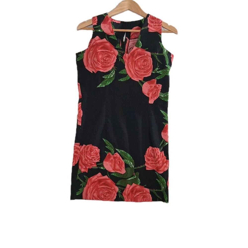 Red Roses Floral Mjni Dress Women's Sz M/L Bloomcore Art To Wear Romantic Garden